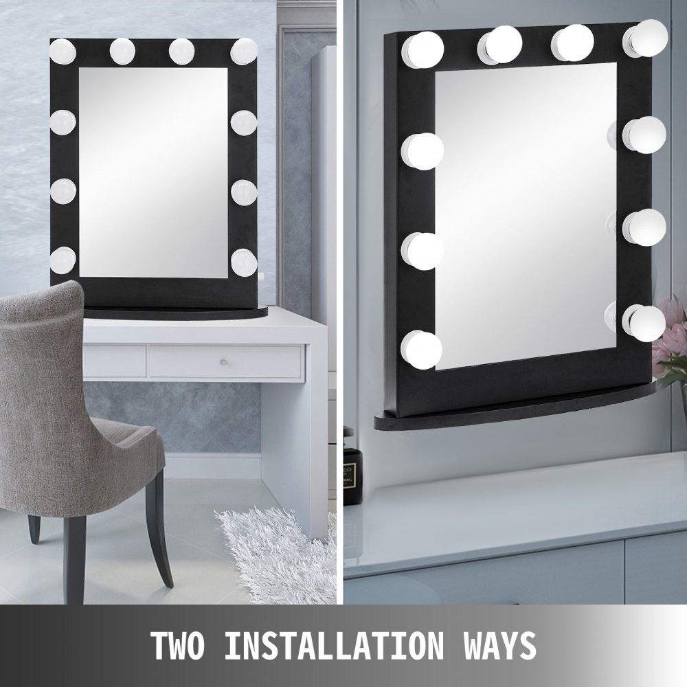 Large Hollywood Makeup Mirror Vanity Lighted 12 Led Bulbs Tabletop Or Wall