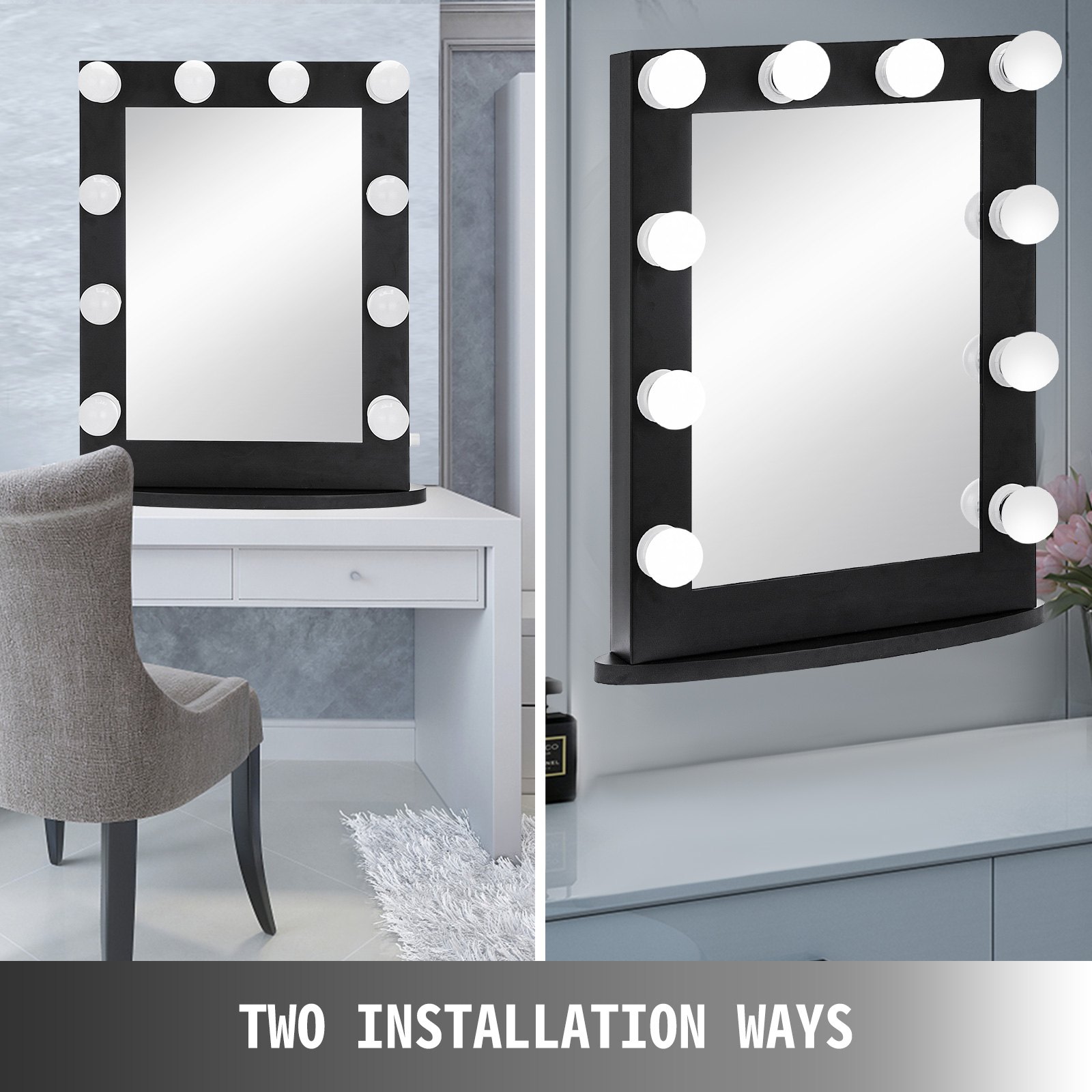 Large Hollywood Makeup Mirror Vanity Lighted 12 Led Bulbs Tabletop Or Wall