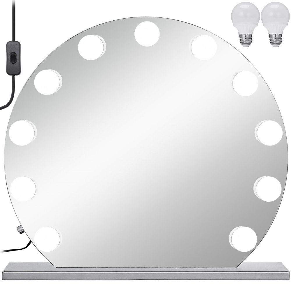 VEVOR Hollywood Dressing Table Mirror with 11 Dimmable LED Bulbs Makeup Comestic Studio Lighted Vanity Round Hollywood Mirror 700x700mm Frameless Vanity Mirror for Dressing Table,White
