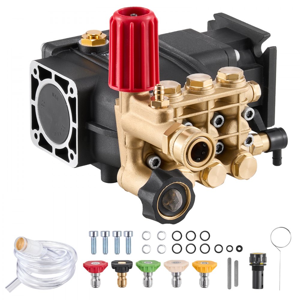 VEVOR Pressure Washer Pump, 19mm(3/4") Shaft Horizontal Triplex Plunger, 227 bar(3300 PSI), 9.5 L/min(2.5GPM), Replacement Power Washer Pumps Kit with 5 Nozzles, Compatible with Simpson MorFlex 40224, 40225, 40226, Santoprene