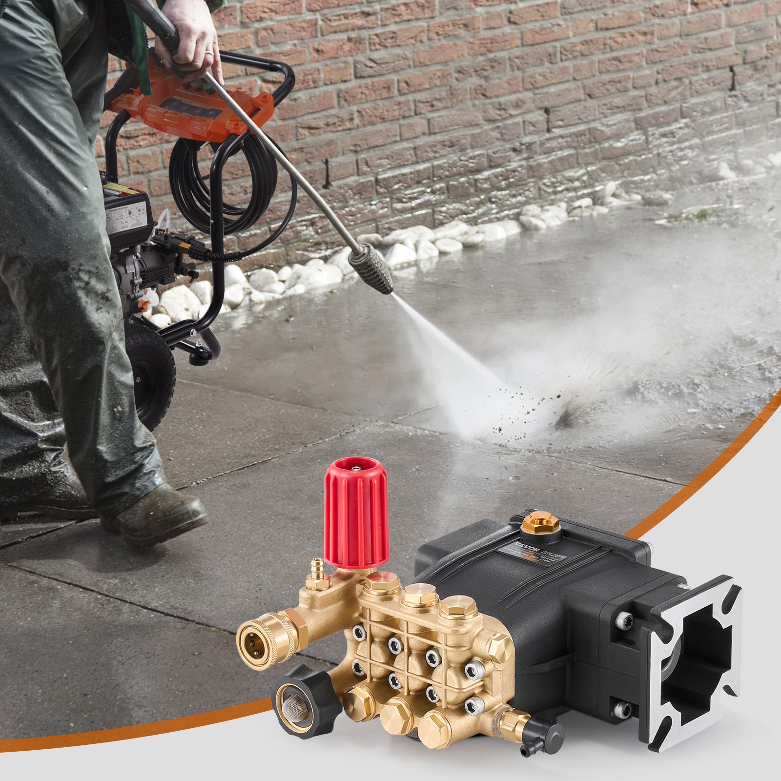 VEVOR Pressure Washer Pump, 19mm(3/4") Shaft Horizontal Triplex Plunger, 227 bar(3300 PSI), 9.5 L/min(2.5GPM), Replacement Power Washer Pumps Kit with 5 Nozzles, Compatible with Simpson MorFlex 40224, 40225, 40226, Santoprene