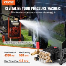 VEVOR Pressure Washer Pump 1" Shaft Horizontal Triplex Plunger 4300 PSI 4.4GPM