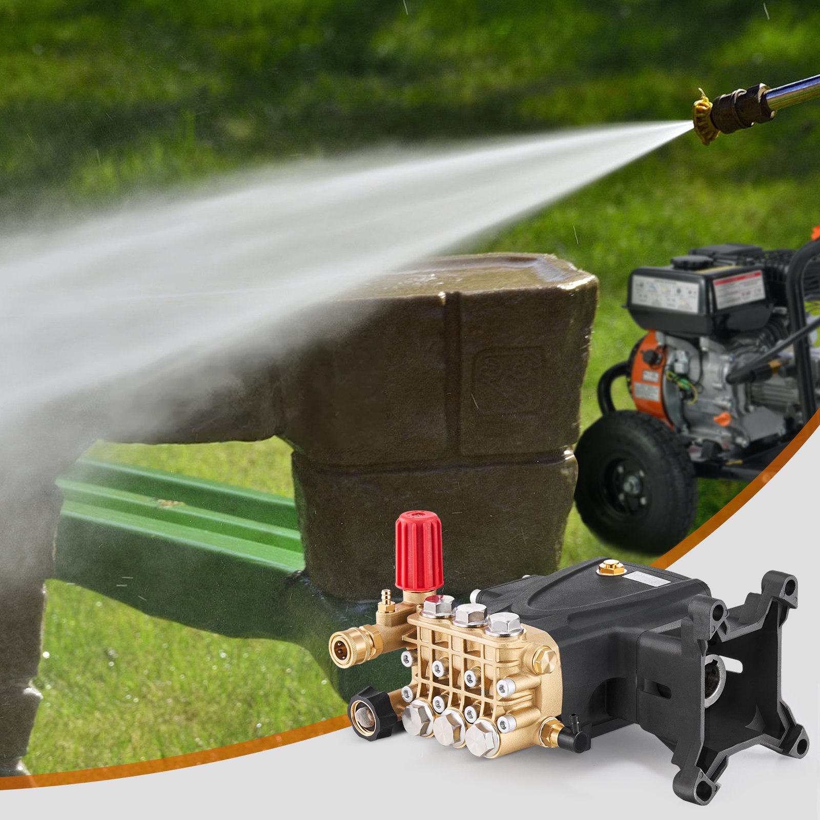 VEVOR Pressure Washer Pump, 25.4 mm(1") Shaft Horizontal Triplex Plunger, 276 bar(4000 PSI), 15 L/min(4.0GPM), Replacement Power Washer Pumps Kit with Hardware, Compatible with Simpson MorFlex 40224, 40225, 40226, Santoprene