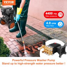 VEVOR Pressure Washer Pump, 25.4 mm Shaft Horizontal Triplex Plunger, 4400 PSI, 4 GPM, Replacement Power Washer Pumps Kit, Parts Washer Pump, Compatible with Simpson MorFlex Models 40224, 40225, 40226