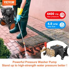 VEVOR Pressure Washer Pump, 1" Shaft Horizontal Triplex Plunger, 4400 PSI, 4 GPM Flow, Replacement Power Washer Pumps Kit, Parts Washer Pump, Compatible with Simpson MorFlex Models 40224, 40225, 40226