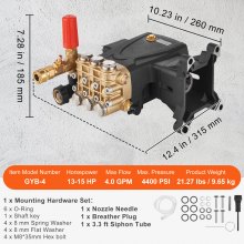 VEVOR Pressure Washer Pump, 25.4 mm Shaft Horizontal Triplex Plunger, 4400 PSI, 4 GPM, Replacement Power Washer Pumps Kit, Parts Washer Pump, Compatible with Simpson MorFlex Models 40224, 40225, 40226