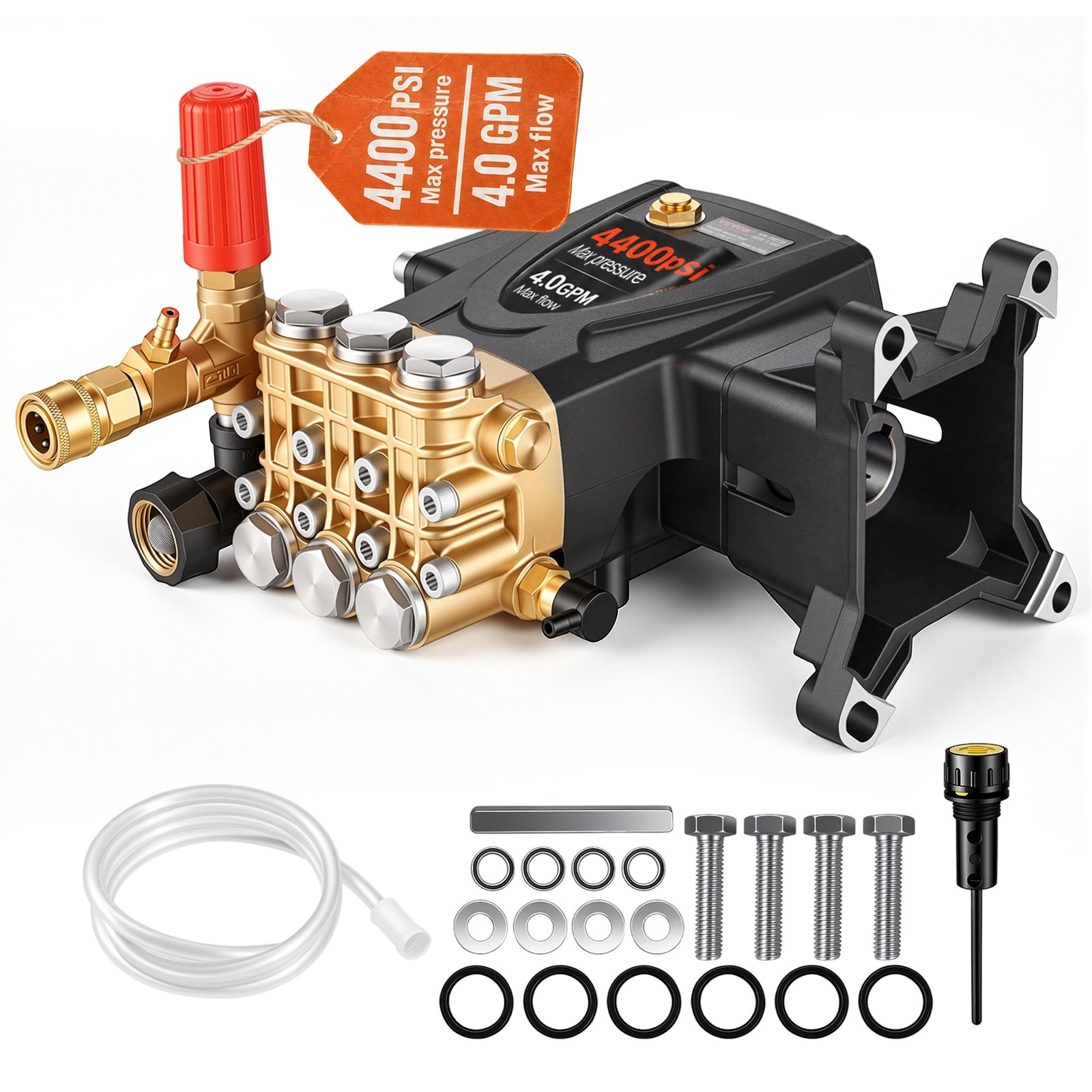 VEVOR Pressure Washer Pump, 25.4 mm Shaft Horizontal Triplex Plunger, 4400 PSI, 4 GPM, Replacement Power Washer Pumps Kit, Parts Washer Pump, Compatible with Simpson MorFlex Models 40224, 40225, 40226