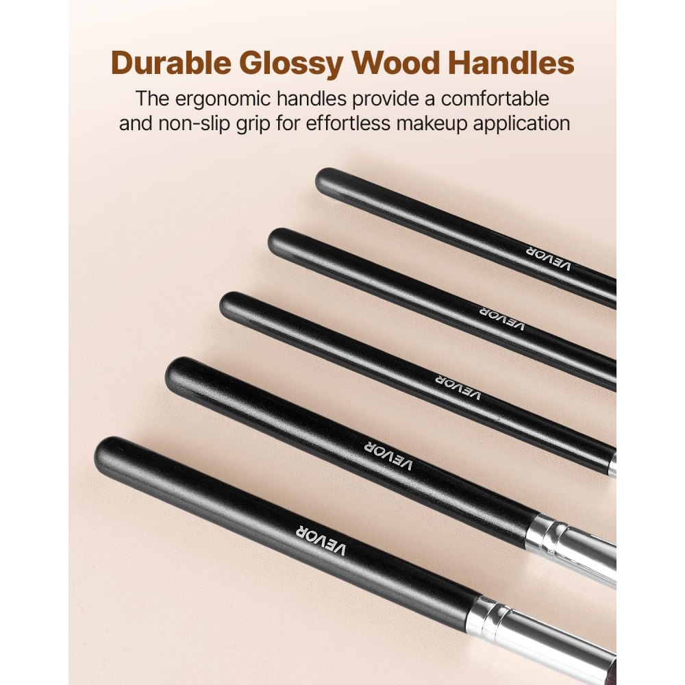 VEVOR 34-Piece Makeup Brush Set, Professional Brushes Kit for Foundation Blending Eyeshadow Concealer Blush - with Soft Bristles, Ergonomic Wood Handle, Travel-Friendly Case Included