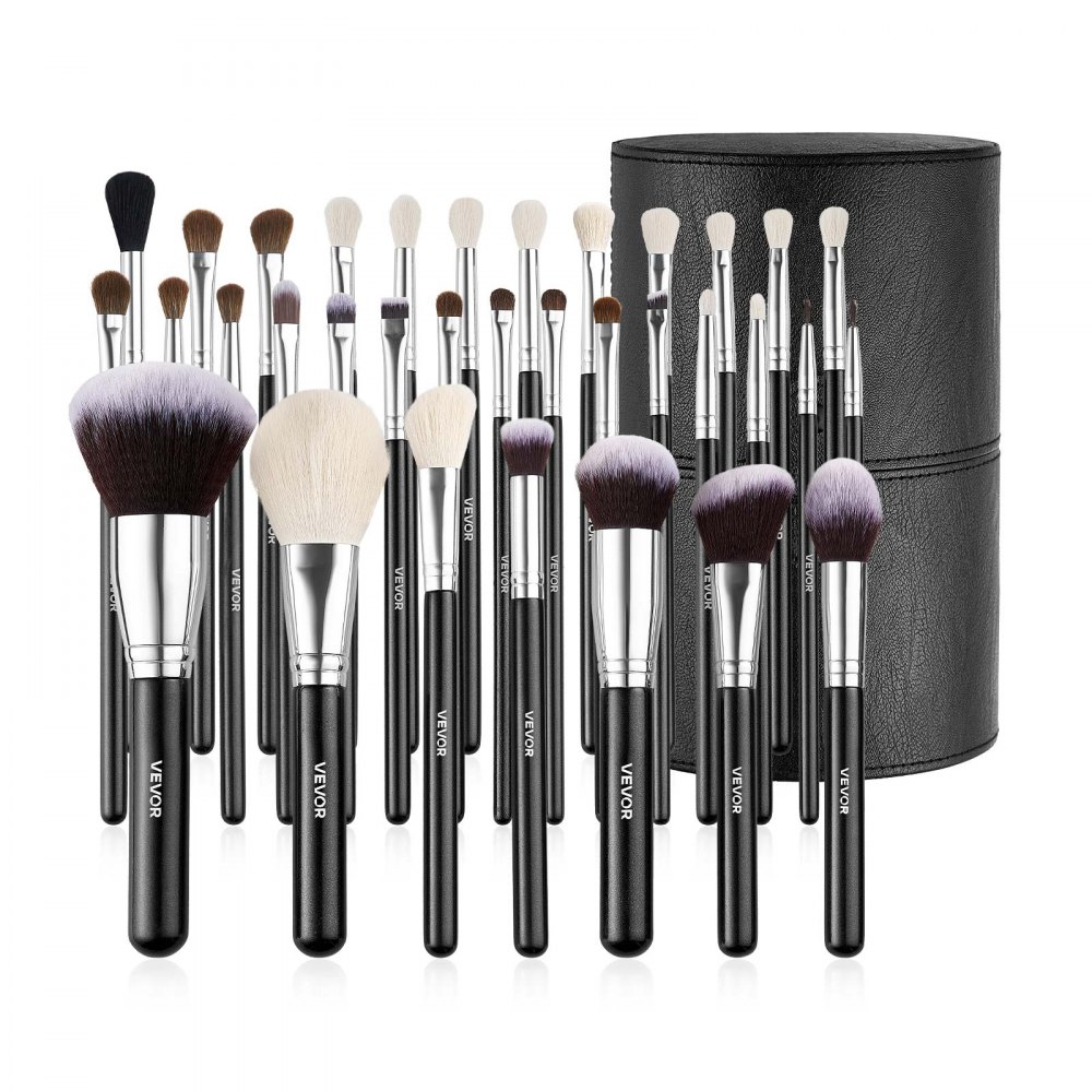 VEVOR 34-Piece Makeup Brush Set, Professional Brushes Kit for Foundation Blending Eyeshadow Concealer Blush - with Soft Bristles, Ergonomic Wood Handle, Travel-Friendly Case Included