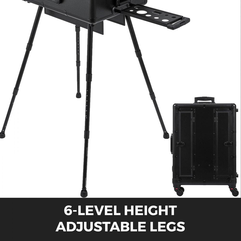 VEVOR Rolling Makeup Case 28"x21"x54" with LED Light Mirror Adjustable Legs Lockable Train Table Studio Artist Cosmetic