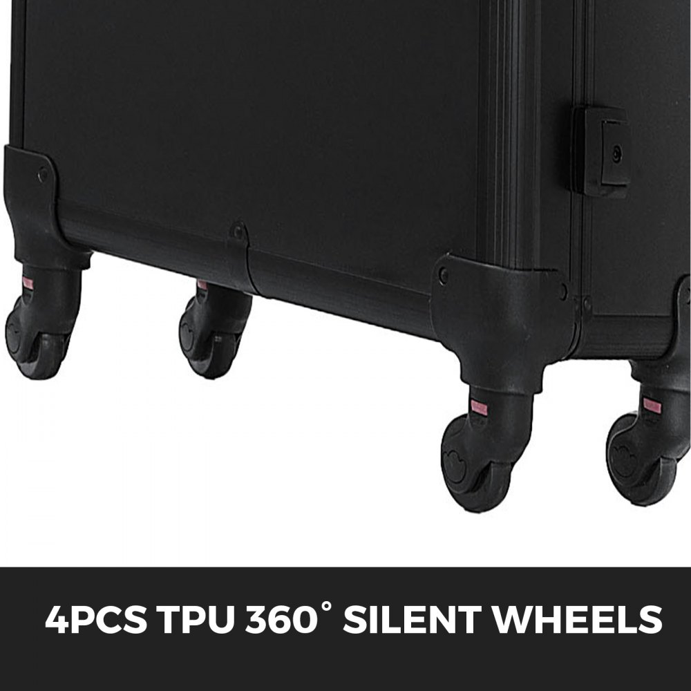 VEVOR Rolling Makeup Case 28"x21"x54" with LED Light Mirror Adjustable Legs Lockable Train Table Studio Artist Cosmetic