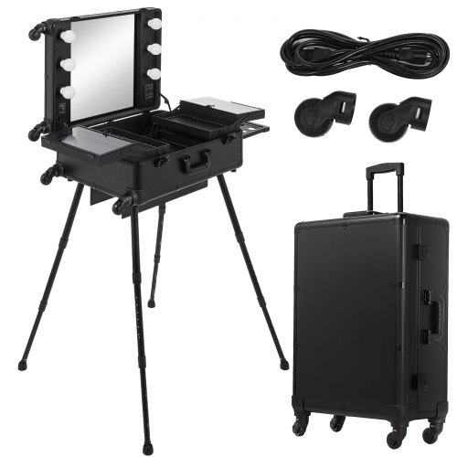 2 In 1 Beauty Cosmetics Makeup Case Trolley Jewelry Mirror Adjustable Legs