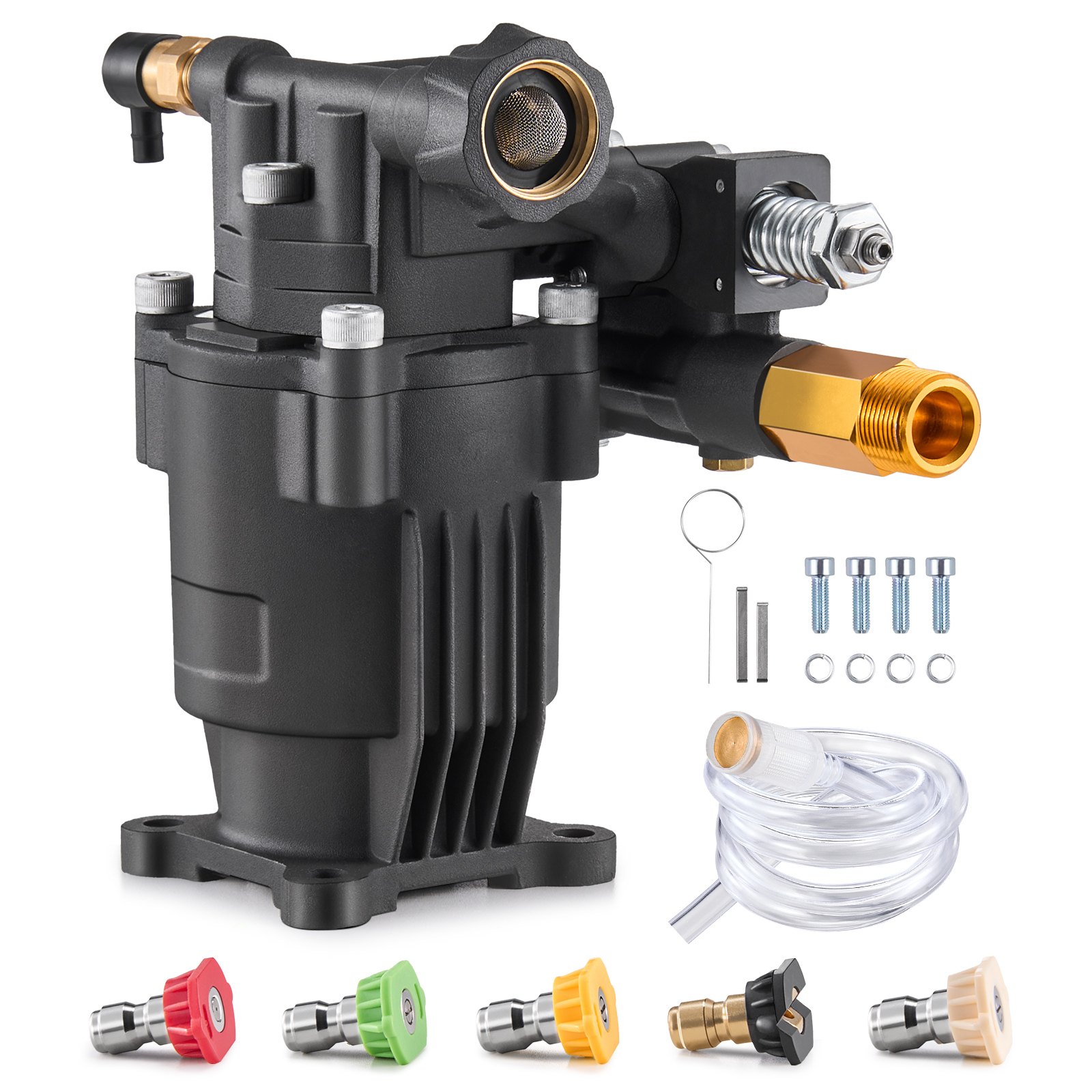 VEVOR Pressure Washer Pump, 3/4" Shaft Horizontal, 3500 PSI, 2.5GPM, Replacement Power Washer Pumps Kit with 5 Nozzles, Hardware and Siphon Tube, Compatible with Simpson, Honda, Troy-Bilt, Generac