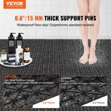 VEVOR Modular Interlocking Cushion, 50 Pack 30 x 30 cm Splicing Drainage Mats, Soft PVC Interlocking Drainage Floor Tiles, Non-Slip Drainage Hole for Restroom, Bathroom, Kitchen, Pool, Wet Area, Black