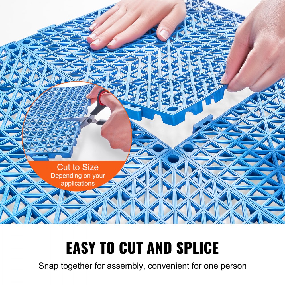 VEVOR Modular Interlocking Cushion, 50 Pack 30 x 30 cm Splicing Drainage Mats, Soft PVC Interlocking Drainage Floor Tiles, Non-Slip Drainage Holes for Restroom, Bathroom, Kitchen, Pool, Wet Area, Blue