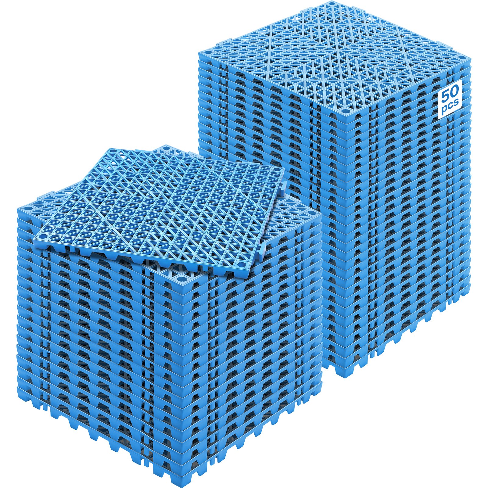 VEVOR Modular Interlocking Cushion, 50 Pack 30 x 30 cm Splicing Drainage Mats, Soft PVC Interlocking Drainage Floor Tiles, Non-Slip Drainage Holes for Restroom, Bathroom, Kitchen, Pool, Wet Area, Blue