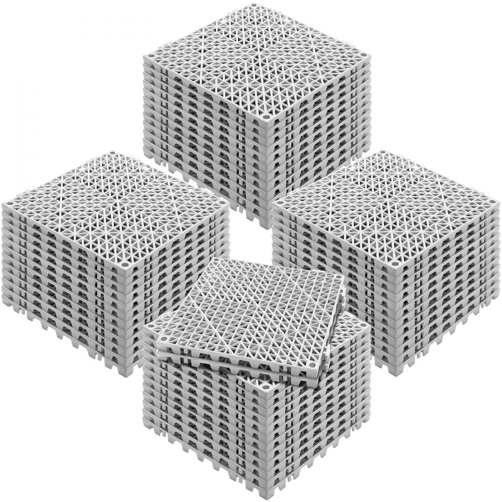 stacks of VEVOR drainage tiles in a grid pattern, showcasing their structural design.