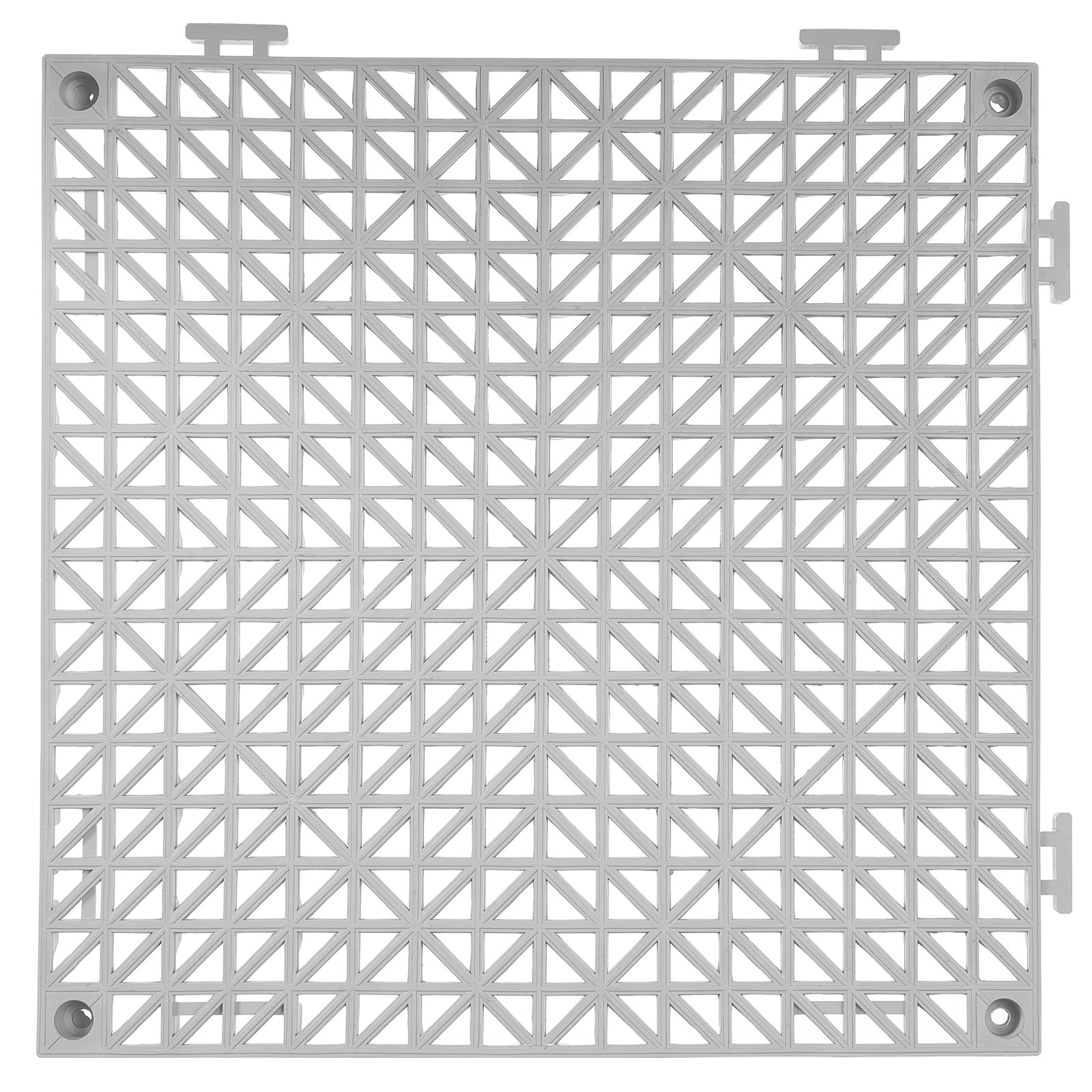 gray VEVOR drainage tiles with a grid pattern featuring square and triangular openings.