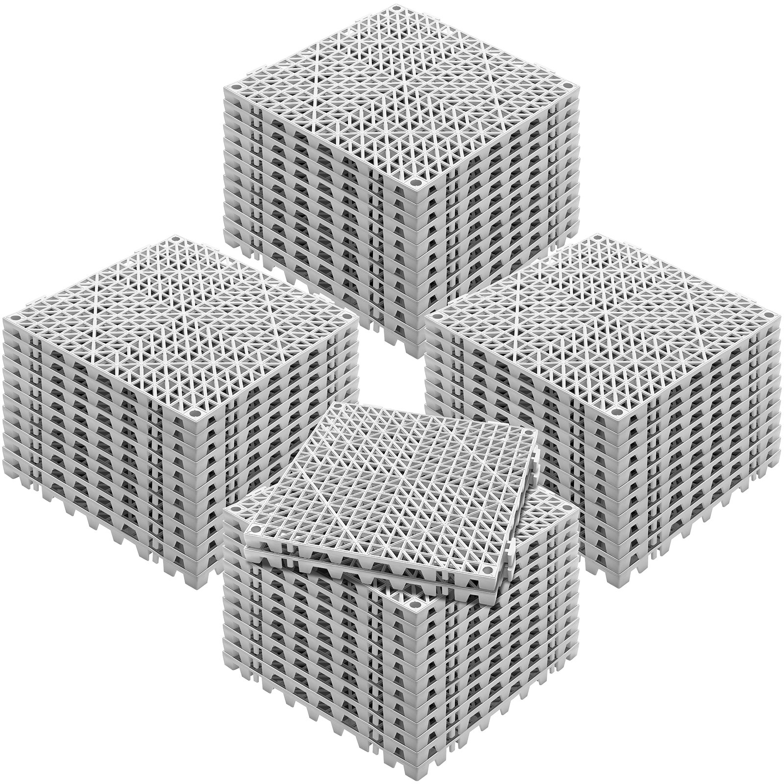 stacks of VEVOR drainage tiles in a grid pattern, showcasing their structural design.