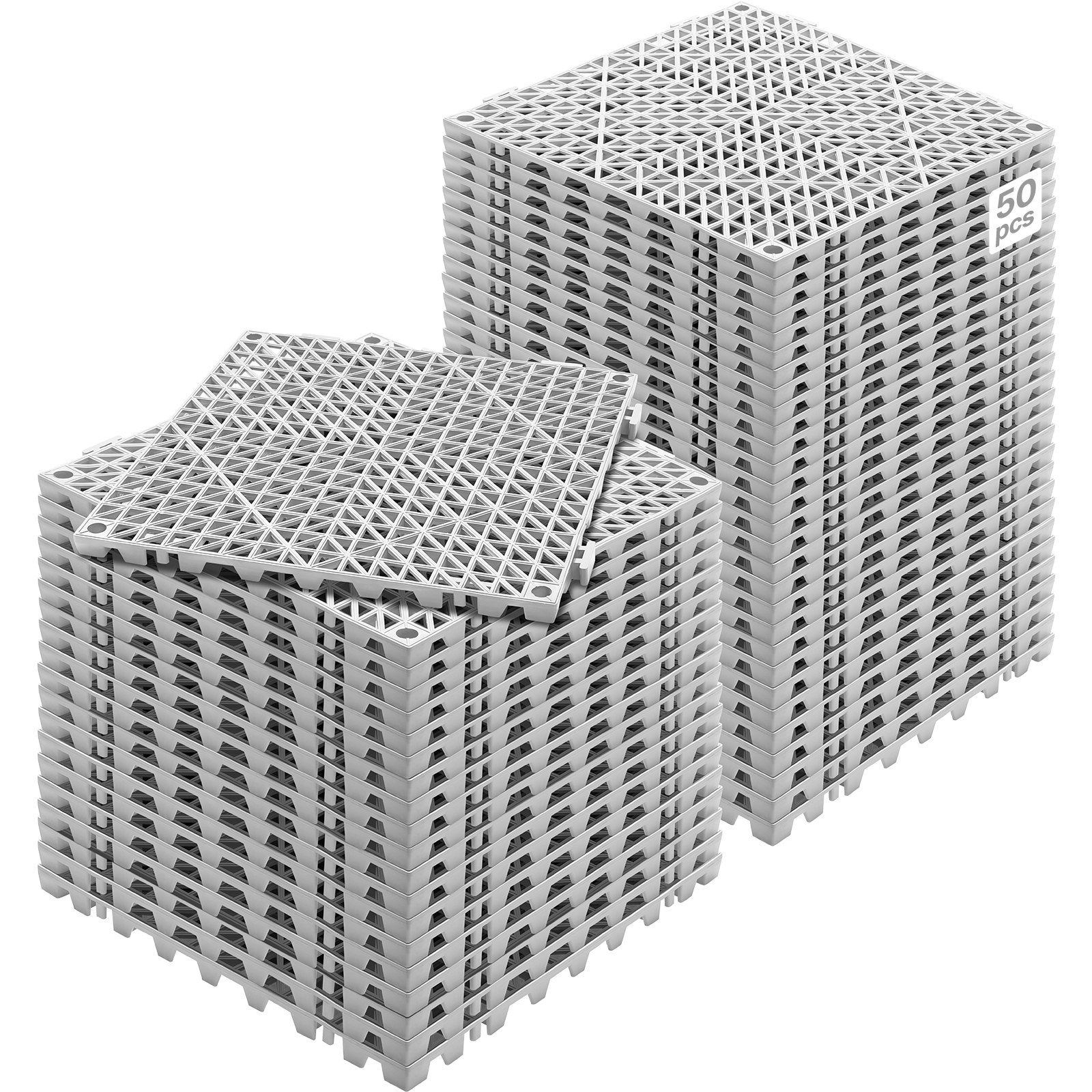 VEVOR Modular Interlocking Cushion, 50 Pack 30 x 30 cm Splicing Drainage Mats, Soft PVC Interlocking Drainage Floor Tiles, Non-Slip Drainage Holes for Restroom, Bathroom, Kitchen, Pool, Wet Area, Gray