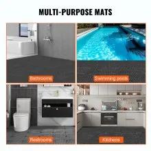 VEVOR Modular Interlocking Cushion, 55 Pack 30 x 30 cm Splicing Drainage Mats, Soft PVC Interlocking Drainage Floor Tiles, Non-Slip Drainage Holes for Restroom, Bathroom, Kitchen, Pool, Wet, Black