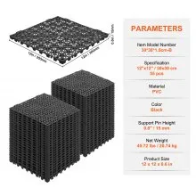 VEVOR Modular Interlocking Cushion, 55 Pack 30 x 30 cm Splicing Drainage Mats, Soft PVC Interlocking Drainage Floor Tiles, Non-Slip Drainage Holes for Restroom, Bathroom, Kitchen, Pool, Wet, Black