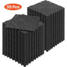 VEVOR Modular Interlocking Cushion, 55 Pack 30 x 30 cm Splicing Drainage Mats, Soft PVC Interlocking Drainage Floor Tiles, Non-Slip Drainage Holes for Restroom, Bathroom, Kitchen, Pool, Wet, Black