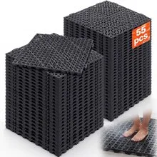 VEVOR Interlocking Tile 55PCS Black, Drainage Tiles 12" x 12" Splicing, Soft PVC Interlocking Drainage Floor Tiles, Non-Slip Drainage Holes for Restroom, Bathroom, Kitchen, Pool, Wet Areas