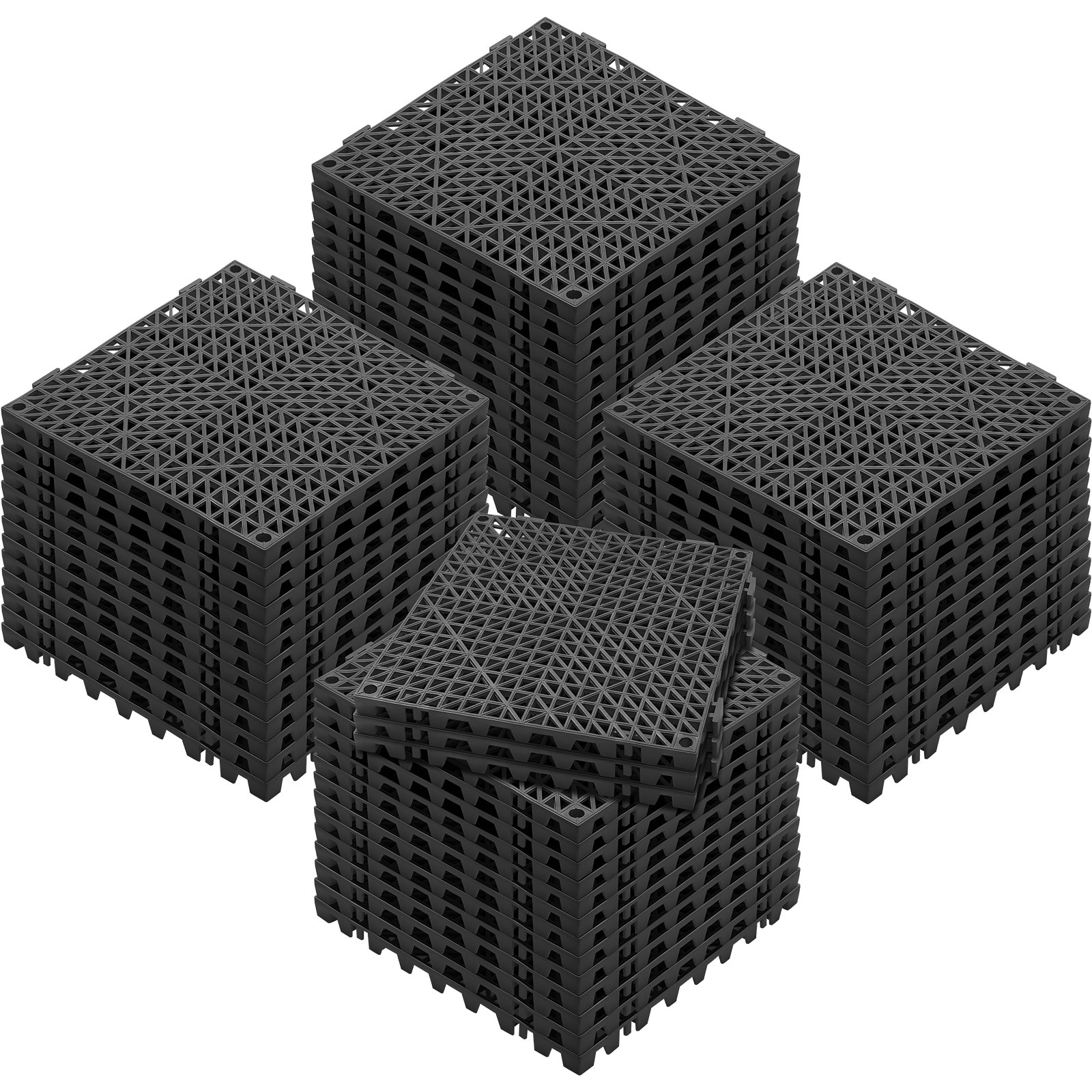 VEVOR Modular Interlocking Cushion, 55 Pack 30 x 30 cm Splicing Drainage Mats, PVC Interlocking Drainage Floor Tiles, Non-Slip Drainage Holes for Restroom, Bathroom, Kitchen, Pool, Wet Area, Black