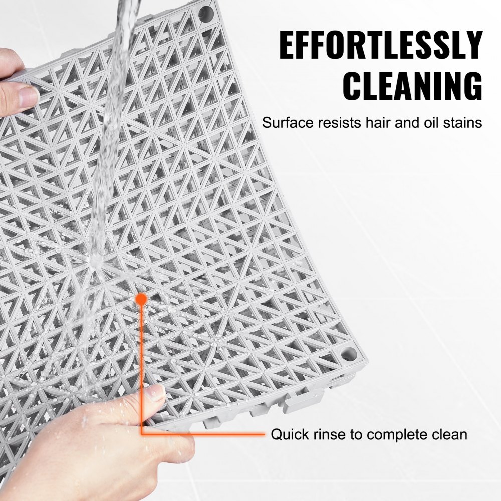 VEVOR modulární zámkový polštář, 55 balení 30 x 30 cm spojovací drenážní rohože, měkká PVC zámková drenážní dlažba, protiskluzové drenážní otvory pro toaletu, koupelnu, kuchyň, bazén, mokrá oblast, šedá