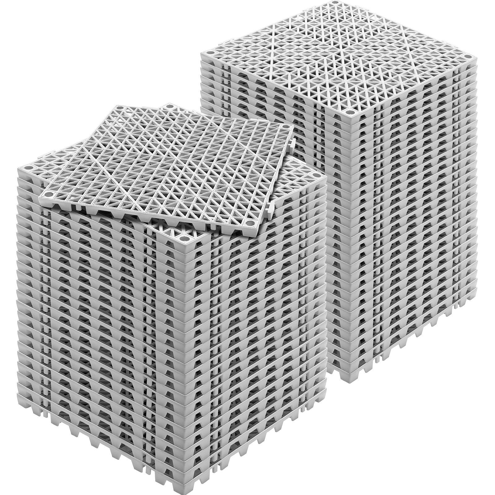 VEVOR modulární zámkový polštář, 55 balení 30 x 30 cm spojovací drenážní rohože, měkká PVC zámková drenážní dlažba, protiskluzové drenážní otvory pro toaletu, koupelnu, kuchyň, bazén, mokrá oblast, šedá