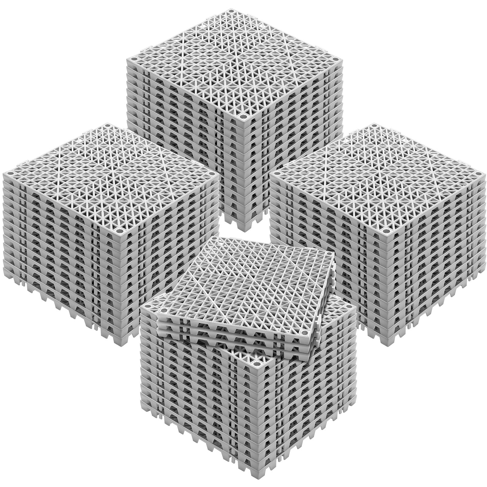 VEVOR modulární zámkový polštář, 55 balení 30 x 30 cm spojovací drenážní rohože, měkká PVC zámková drenážní dlažba, protiskluzové drenážní otvory pro toaletu, koupelnu, kuchyň, bazén, mokrá oblast, šedá