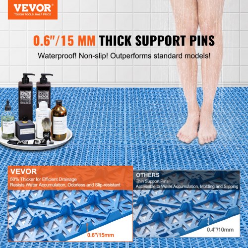 VEVOR Modular Interlocking Cushion, 50 Pack 30 X 30 Cm Splicing Drainage Mats, Soft PVC Interlocking Drainage Floor Tiles, Non-Slip Drainage Holes For Restroom, Bathroom, Kitchen, Pool, Wet Area, Gray | VEVOR EU