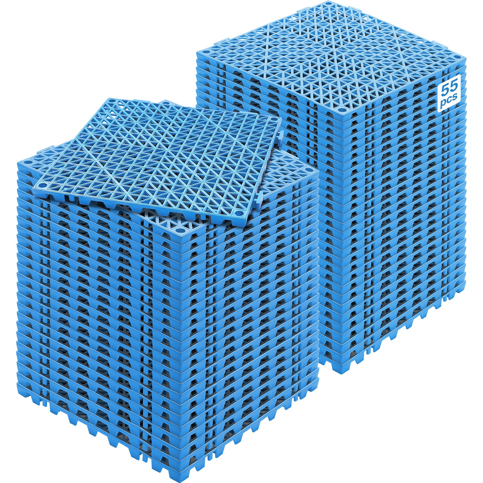 VEVOR Modular Interlocking Cushion, 55 Pack 30 x 30 cm Splicing Drainage Mats, Soft PVC Interlocking Drainage Floor Tiles, Non-Slip Drainage Holes for Restroom, Bathroom, Kitchen, Pool, Wet Area, Blue