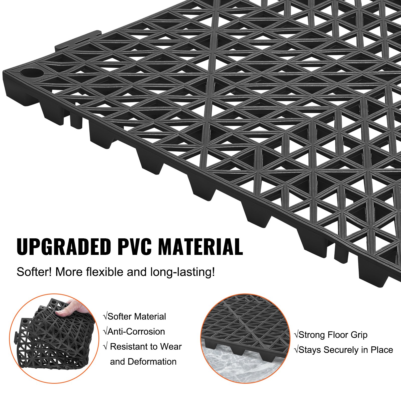 Αντιολισθητικά πλακάκια δαπέδου VEVOR Interlocking Drainage 12" x 12" Πλακάκια δαπέδου από PVC 12 Συσκευασία