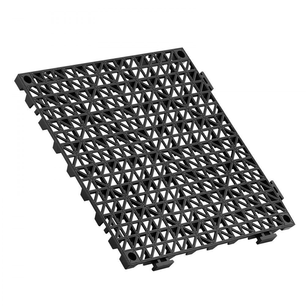 VEVOR Modular Interlocking Cushion 24 Pack Splicing Drainage Mats Black, for Bathrooms Restrooms Pools Kitchens, 300x300 mm Non-Slip PVC Interlocking Floor Tiles, 15 mm Thickened, Easy to Clean