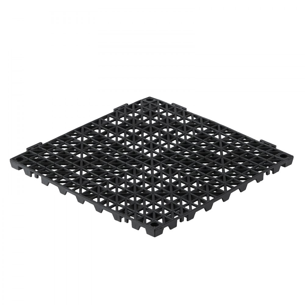 VEVOR Modular Interlocking Cushion 24 Pack Splicing Drainage Mats Black, for Bathrooms Restrooms Pools Kitchens, 300x300 mm Non-Slip PVC Interlocking Floor Tiles, 15 mm Thickened, Easy to Clean