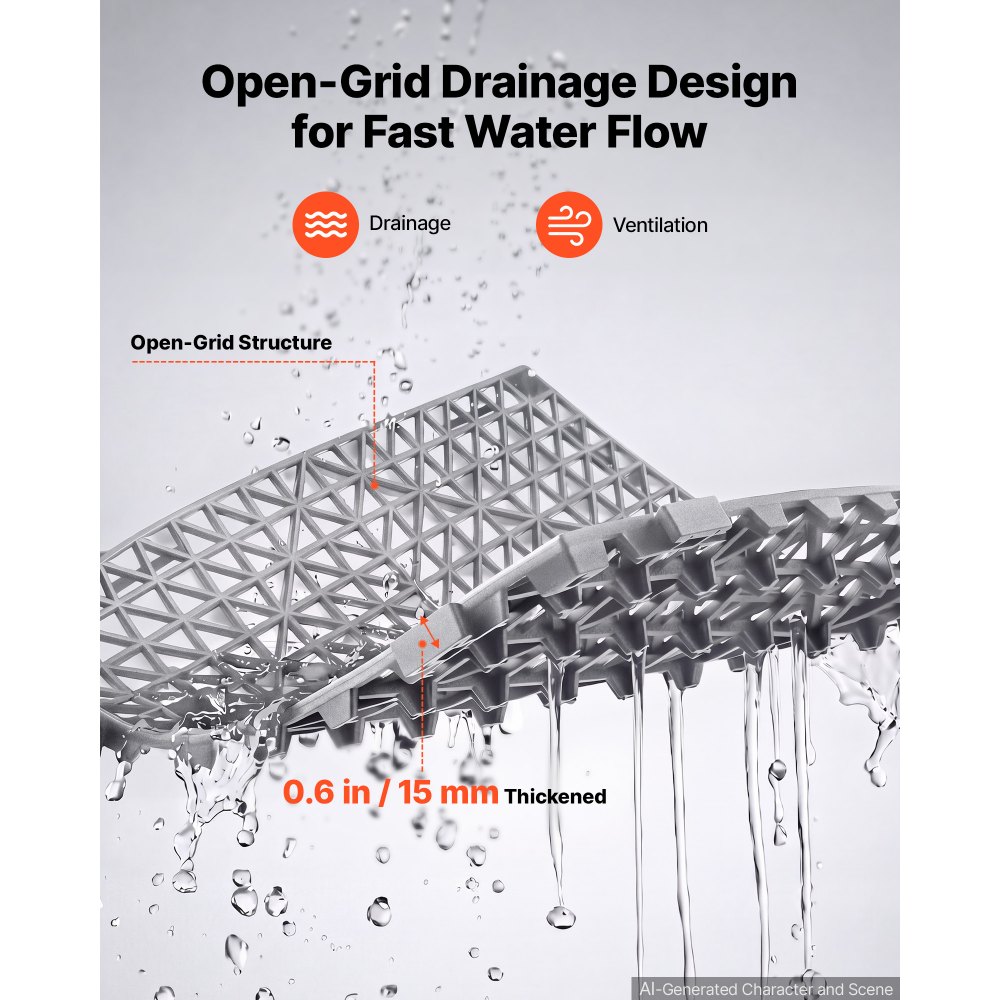 VEVOR Modular Interlocking Cushion 50 Pack Splicing Drainage Mats Gray, for Bathrooms Restrooms Pools Kitchens, 300x300 mm Non-Slip PVC Interlocking Floor Tiles, 15 mm Thickened, Easy to Clean
