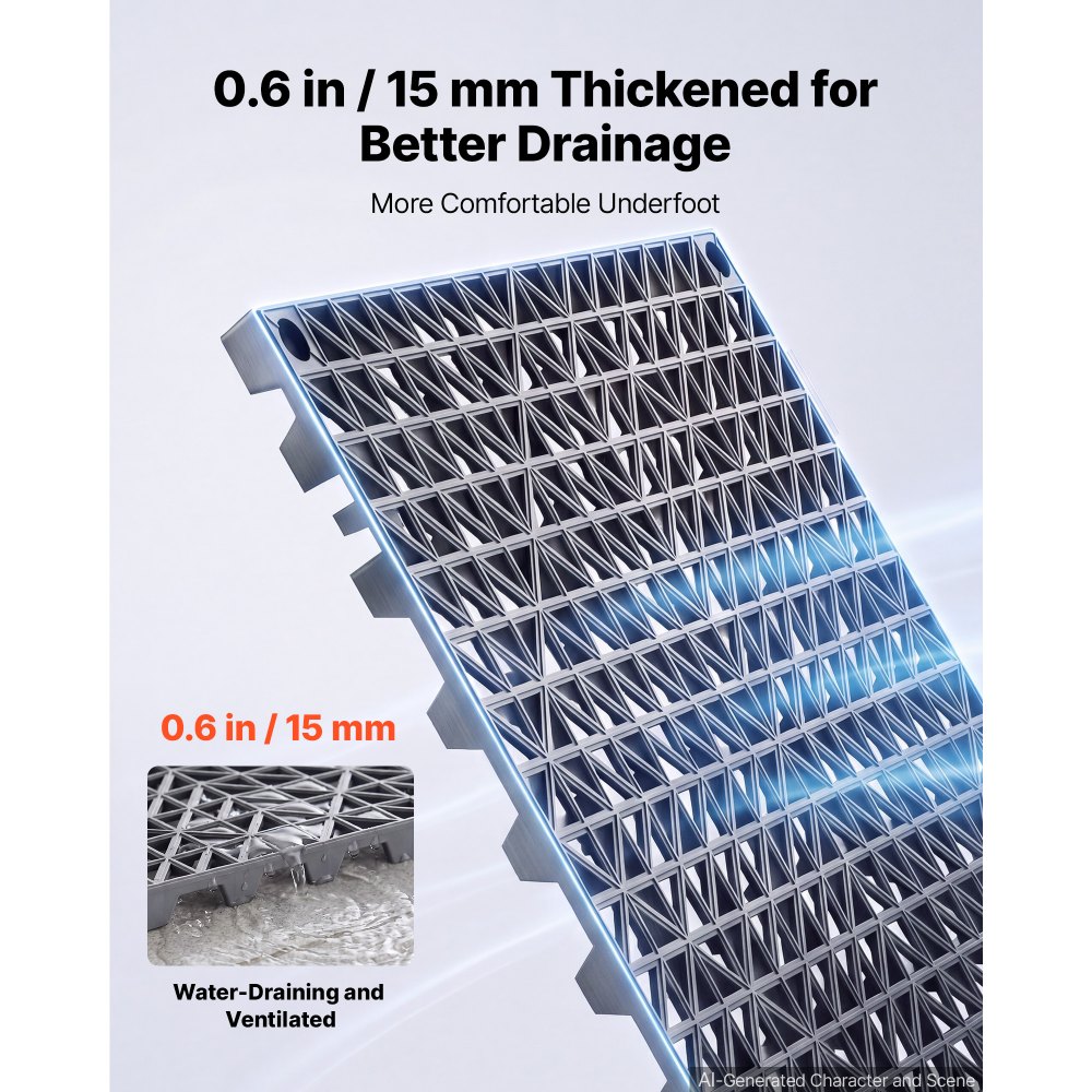 VEVOR Modular Interlocking Cushion 50 Pack Splicing Drainage Mats Gray, for Bathrooms Restrooms Pools Kitchens, 300x300 mm Non-Slip PVC Interlocking Floor Tiles, 15 mm Thickened, Easy to Clean