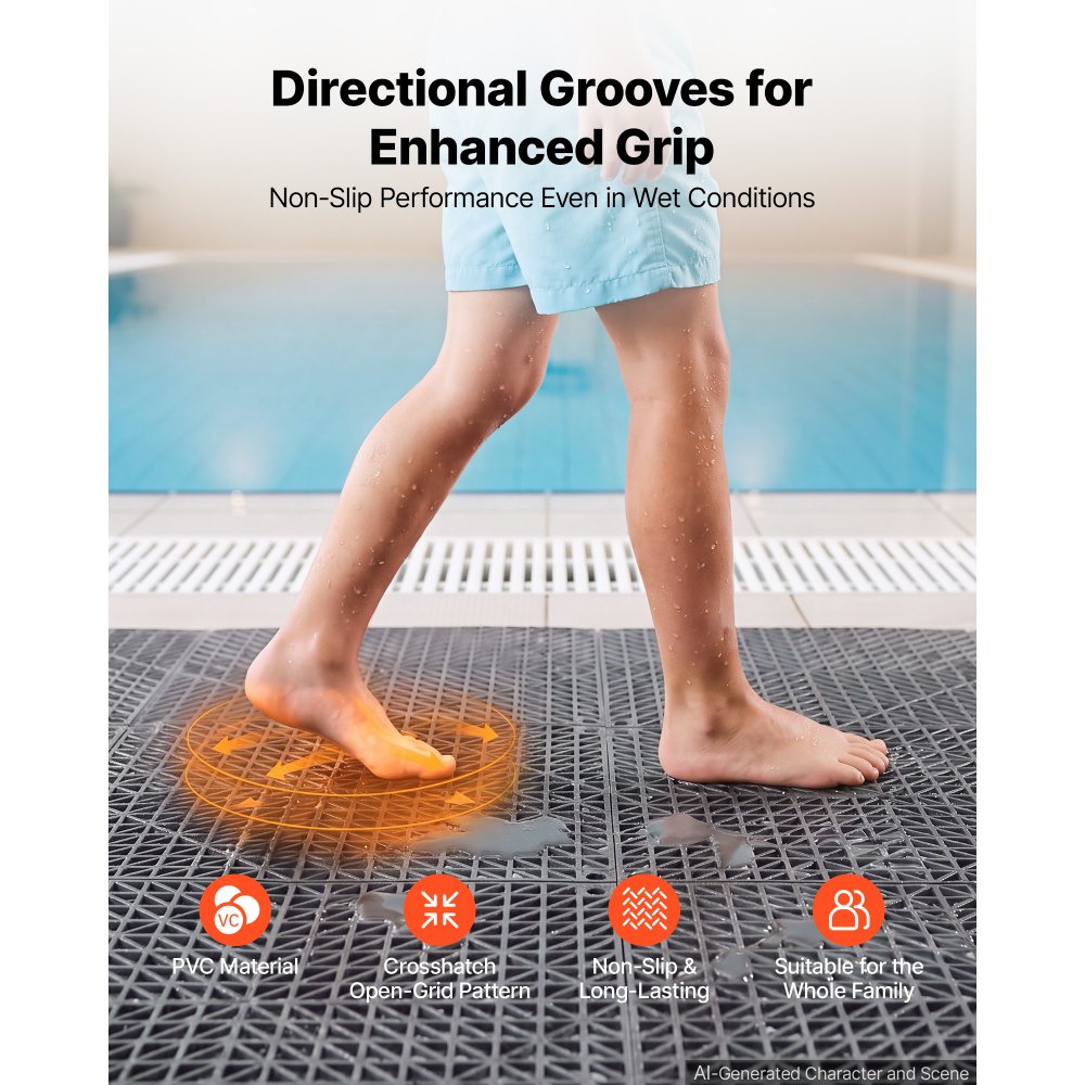 VEVOR Modular Interlocking Cushion 50 Pack Splicing Drainage Mats Gray, for Bathrooms Restrooms Pools Kitchens, 300x300 mm Non-Slip PVC Interlocking Floor Tiles, 15 mm Thickened, Easy to Clean