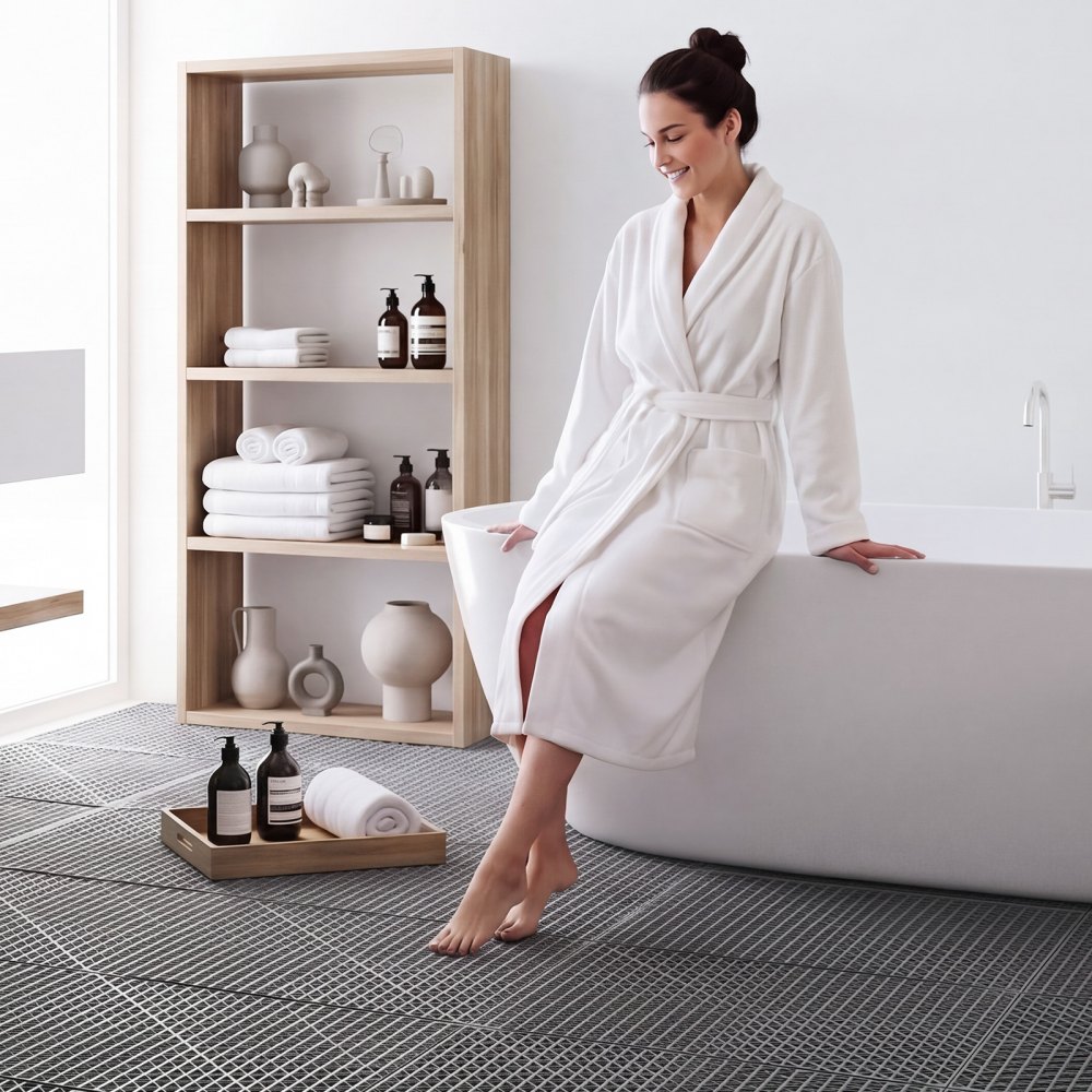 VEVOR Modular Interlocking Cushion 50 Pack Splicing Drainage Mats Gray, for Bathrooms Restrooms Pools Kitchens, 300x300 mm Non-Slip PVC Interlocking Floor Tiles, 15 mm Thickened, Easy to Clean