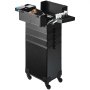black VEVOR makeup train case with multiple compartments, drawers, and wheels for easy mobility.