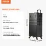 VEVOR 5 in 1 Professional Makeup Train Case Aluminum Cosmetic Case, Rolling Makeup Case Extra Large Trolley Makeup Travel Organizer, with 360° Swivel Wheels & Adjustable Pull Rod, Black