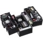open VEVOR makeup train case with neatly organized cosmetic products in various compartments.