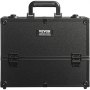 black VEVOR makeup train case with sturdy handle, secure latches, and textured finish.