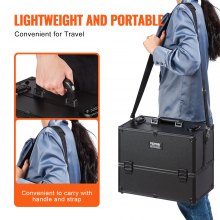 VEVOR Makeup Train Case 370MM Large Portable Cosmetic Case, 6 Tier Trays Professional Makeup Storage Organizer Box Make Up Carrier with Handle And Strap Travel Case for Women and Girls - Black