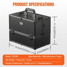 VEVOR Makeup Train Case 370MM Large Portable Cosmetic Case, 6 Tier Trays Professional Makeup Storage Organizer Box Make Up Carrier with Handle And Strap Travel Case for Women and Girls - Black