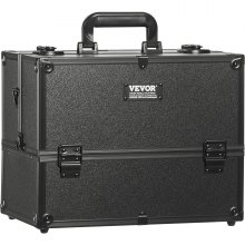 VEVOR Makeup Train Case 370MM Large Portable Cosmetic Case, 6 Tier Trays Professional Makeup Storage Organizer Box Make Up Carrier with Handle And Strap Travel Case for Women and Girls - Black