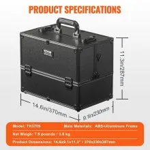 VEVOR Makeup Train Case 14.6 inch Large Portable Cosmetic Case, 6 Tier Trays Professional Makeup Storage Organizer Box Make Up Carrier with Handle And Strap Travel Case for Women and Girls - Black