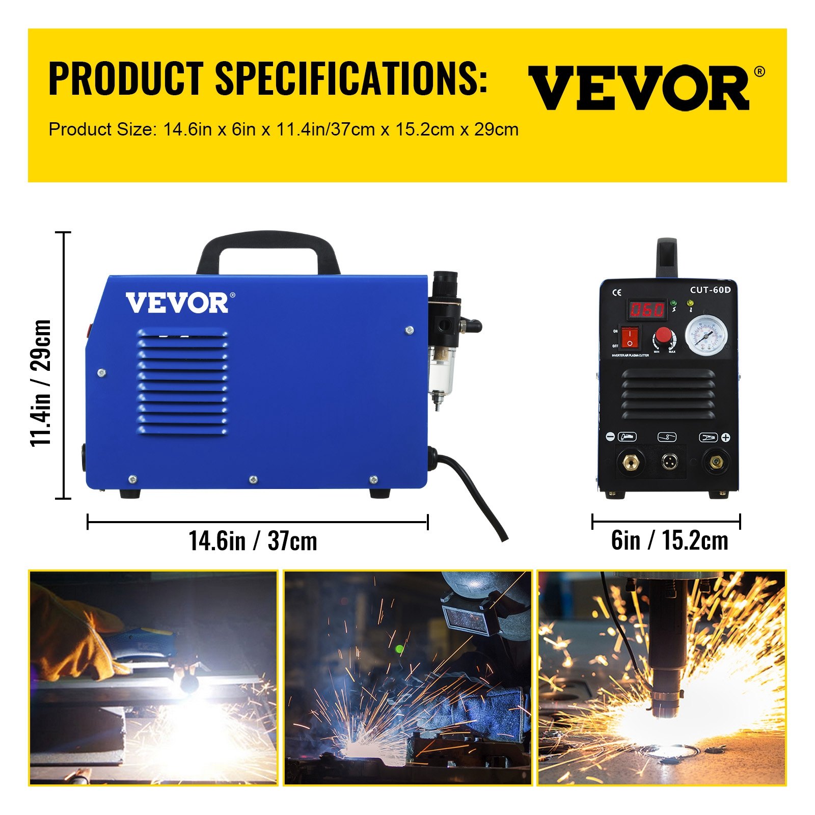 VEVOR Plasma Cutter, CUT-60 Plasma Cutting Machine, 60 Amp Arc Dual Voltage 220V Plasma Cutting Machine 16mm Cutting Portable Plasma Welder IGBT Inverter Digital Plasma Welding Machine